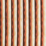 Woven fabric swatch in a curvy hand-painted stripe pattern in shades of brown, gold, rust and white.