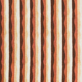 Woven fabric swatch in a curvy hand-painted stripe pattern in shades of brown, gold, rust and white.