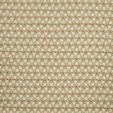 Woven fabric swatch in a repeating mosaic print in shades of brown and gray-blue on a tan field.