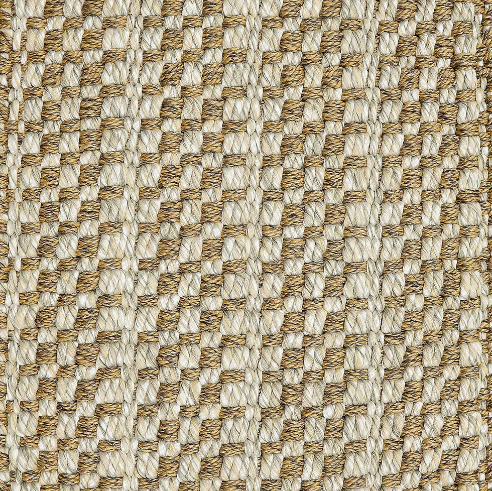  Broadloom carpet in a small scale plaid in tan and cream.