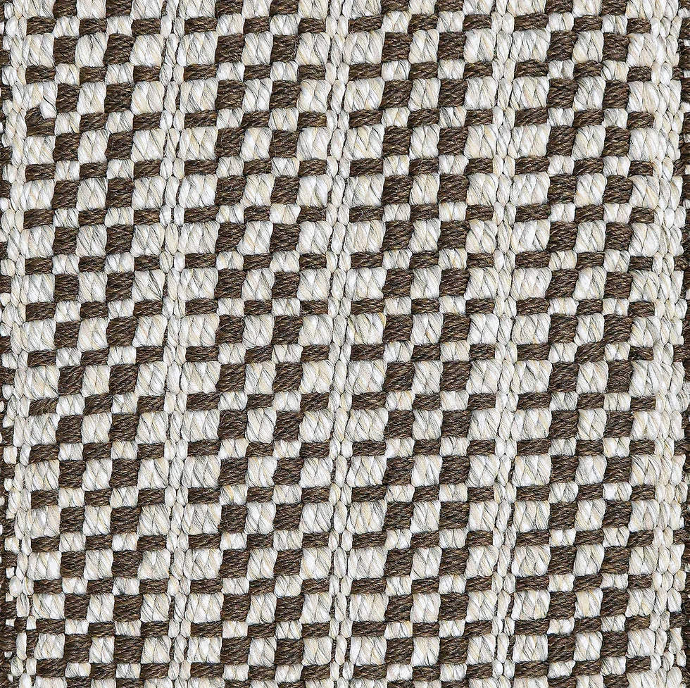  Broadloom carpet in a small scale plaid in brown and cream.