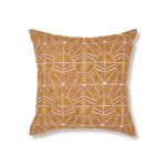 Block printed pillow with amber gold sun motif