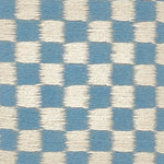 Checkered pattern rug with blue and white squares