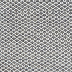 Flatweave rug with small scale lattice in white with charcoal grey field. 