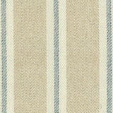 Broadloom carpet in herringbone weave in mixed width stripes in tan, cream and blue.