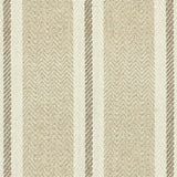 Broadloom carpet in herringbone weave in mixed width stripes in tan, cream and brown.