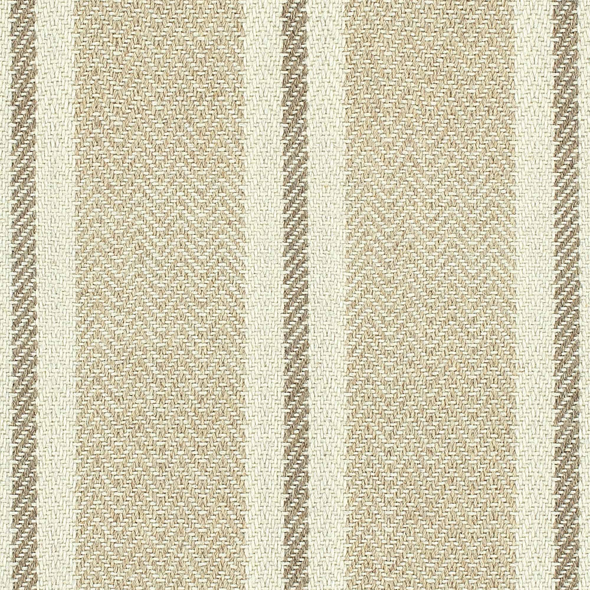 Broadloom carpet in herringbone weave in mixed width stripes in tan, cream and brown.