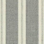 Broadloom carpet in herringbone weave in mixed width stripes in grey, cream and silver.