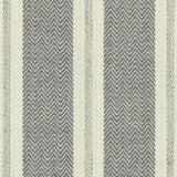 Broadloom carpet in herringbone weave in mixed width stripes in grey, cream and silver.