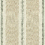 Broadloom carpet in herringbone weave in mixed width stripes in tan, cream and green.
