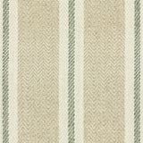 Broadloom carpet in herringbone weave in mixed width stripes in tan, cream and green.