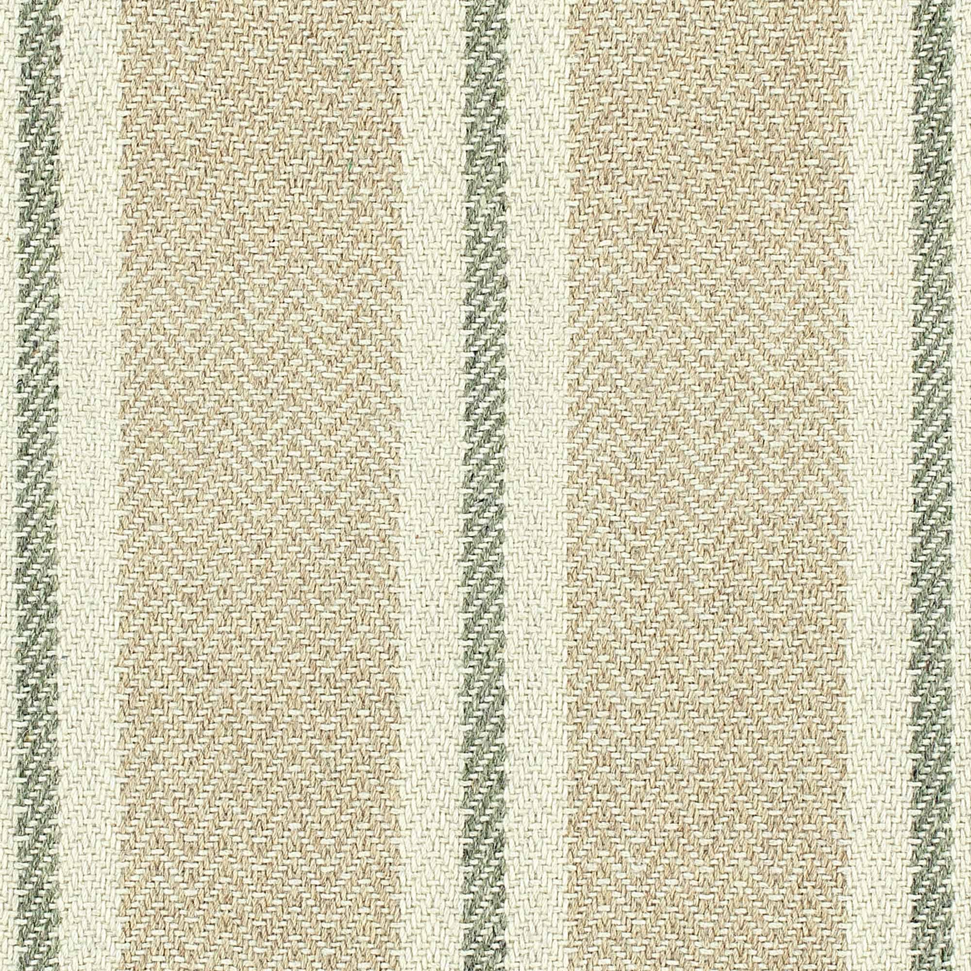 Broadloom carpet in herringbone weave in mixed width stripes in tan, cream and green.