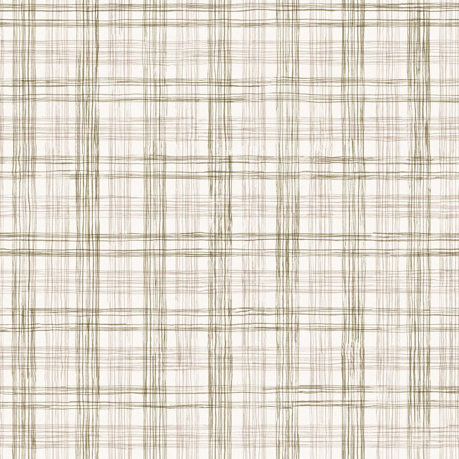 Fabric with watercolor plaid pattern in shades of olive brown.