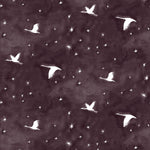 Flying geese and star pattern in white on a deep eggplant purple watercolor field.