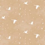 Flying geese and star pattern in white on a warm tan watercolor field. 