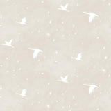 Flying geese and star pattern in white on a pale ecru watercolor field.