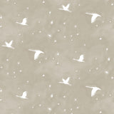 Flying geese and star pattern in white on a taupe watercolor field.