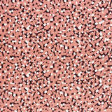 Detail of fabric in a playful polka dot print in coral and white on a maroon field.