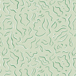 Detail of wallpaper in a painterly botanical print in green and white on a light green field.