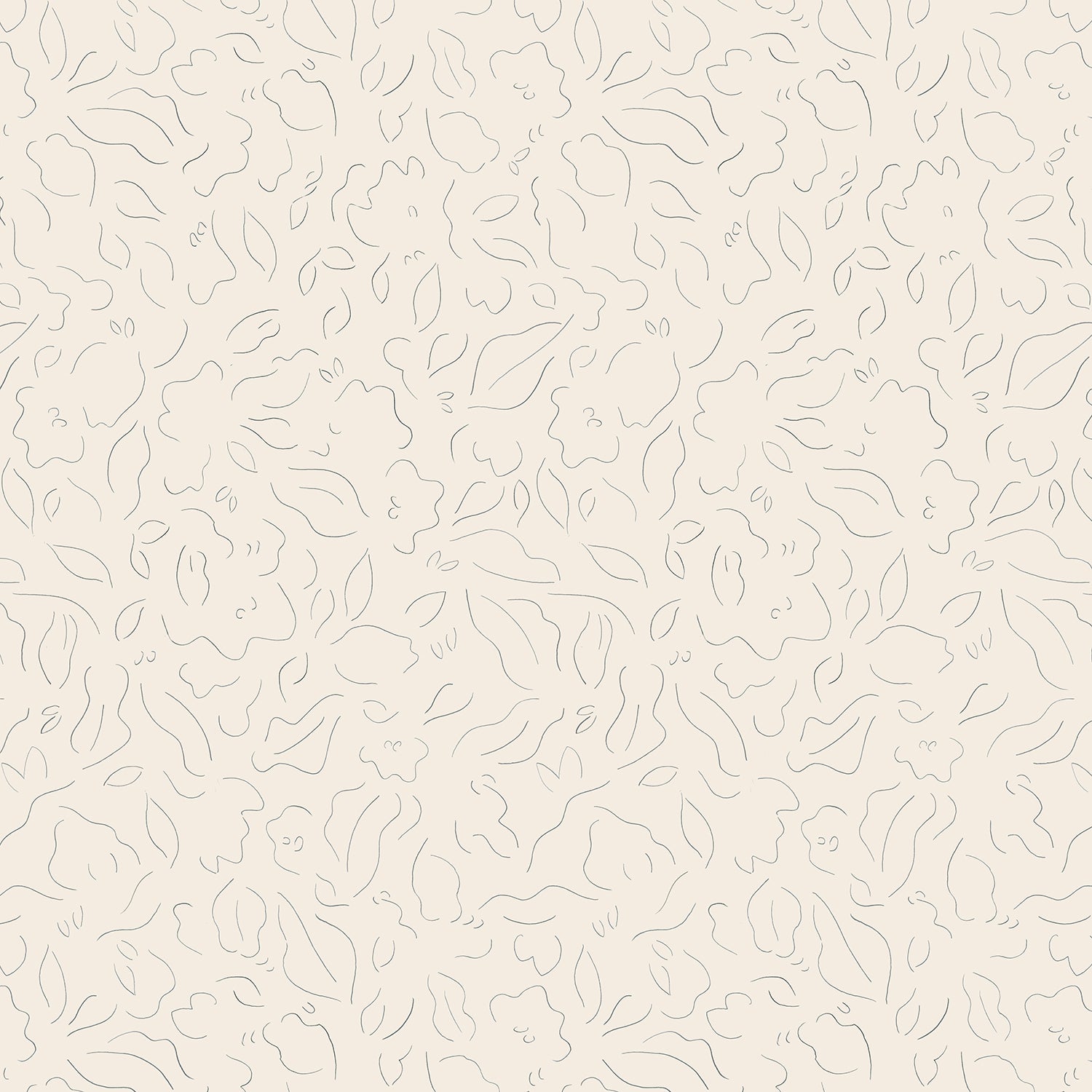 Detail of wallpaper in a minimalist floral print in black on a cream field.