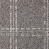 Broadloom carpet with window pane check in white and beige on dark grey.