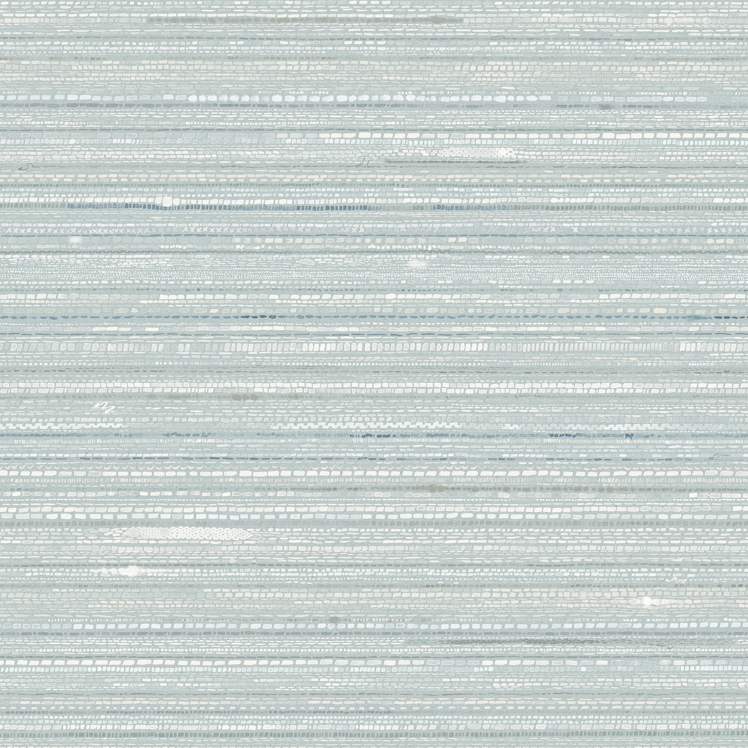 Detail of fabric in a textural striped pattern in shades of aqua blue.