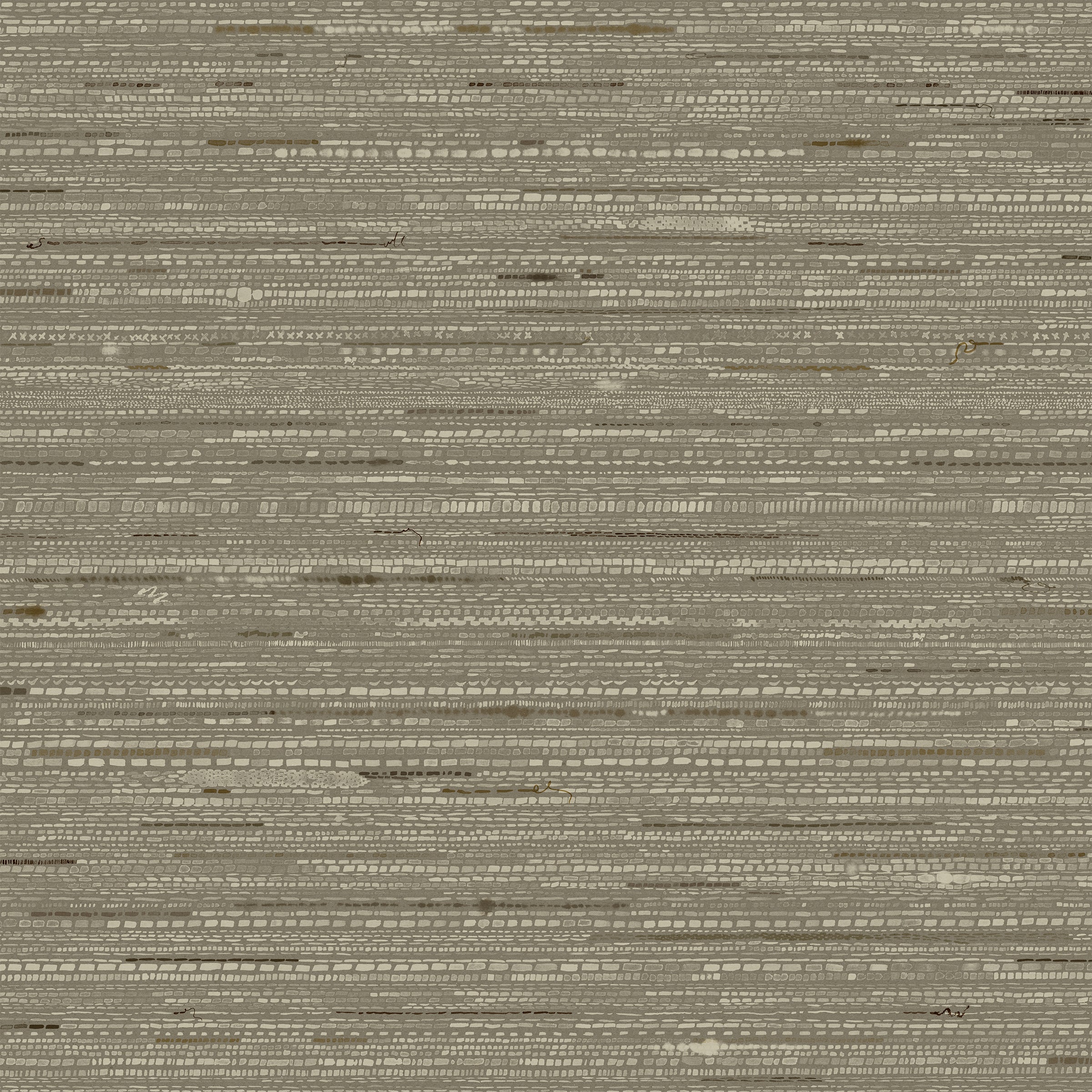 Detail of fabric in a textural striped pattern in shades of muted olive green. 