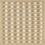 Textured woven outdoor carpet a dashed stripe in white, brown and tan.