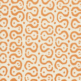 Detail of fabric in a curvilinear stripe pattern in orange on a cream field.