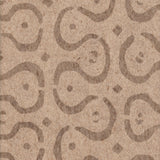 Detail of wallpaper in a curvilinear stripe pattern in brown on a light brown field.