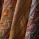 Close-up of patterned fabric with vibrant colors