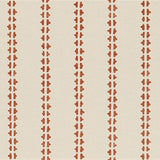 Detail of fabric in a playful ticking stripe print in burnt orange on a cream field.