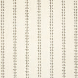 Detail of fabric in a playful ticking stripe print in brown on a cream field.