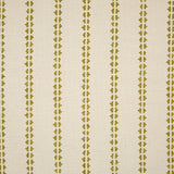 Detail of fabric in a playful ticking stripe print in olive on a cream field.