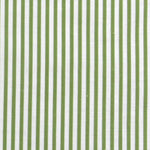 Detail of fabric in a small-scale stripe print in green on a white field.