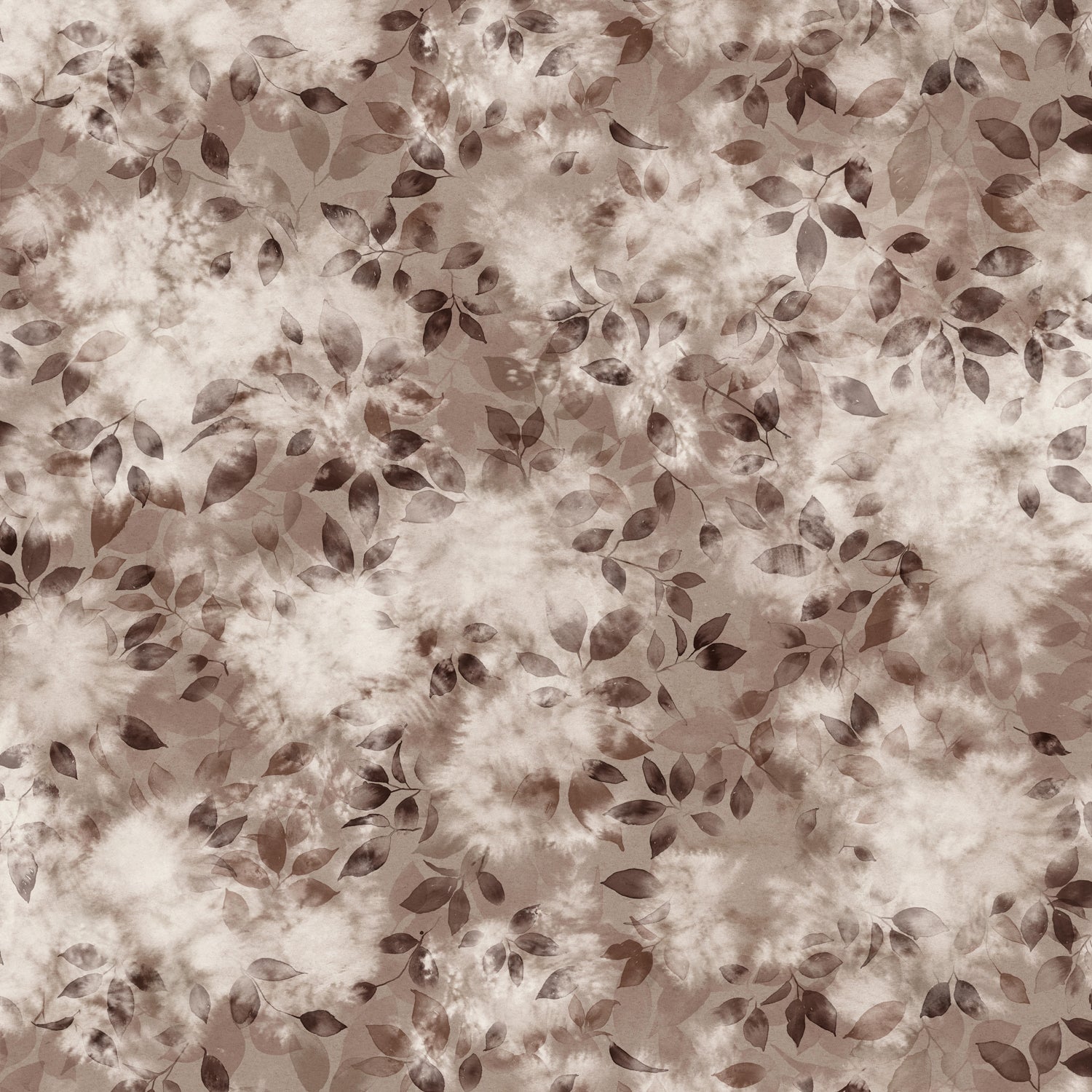 Detail of wallpaper in a painterly leaf print in shades of warm wine purple with a mottled white overlay.