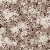 Detail of wallpaper in a painterly leaf print in shades of warm wine purple with a mottled white overlay.