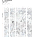 Kotoubia Blanca Mural Wallpaper panels displayed side by side with measurements.