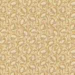 Wallpaper in a lyrical wildflower design in cream with blue accents on a tan field. 