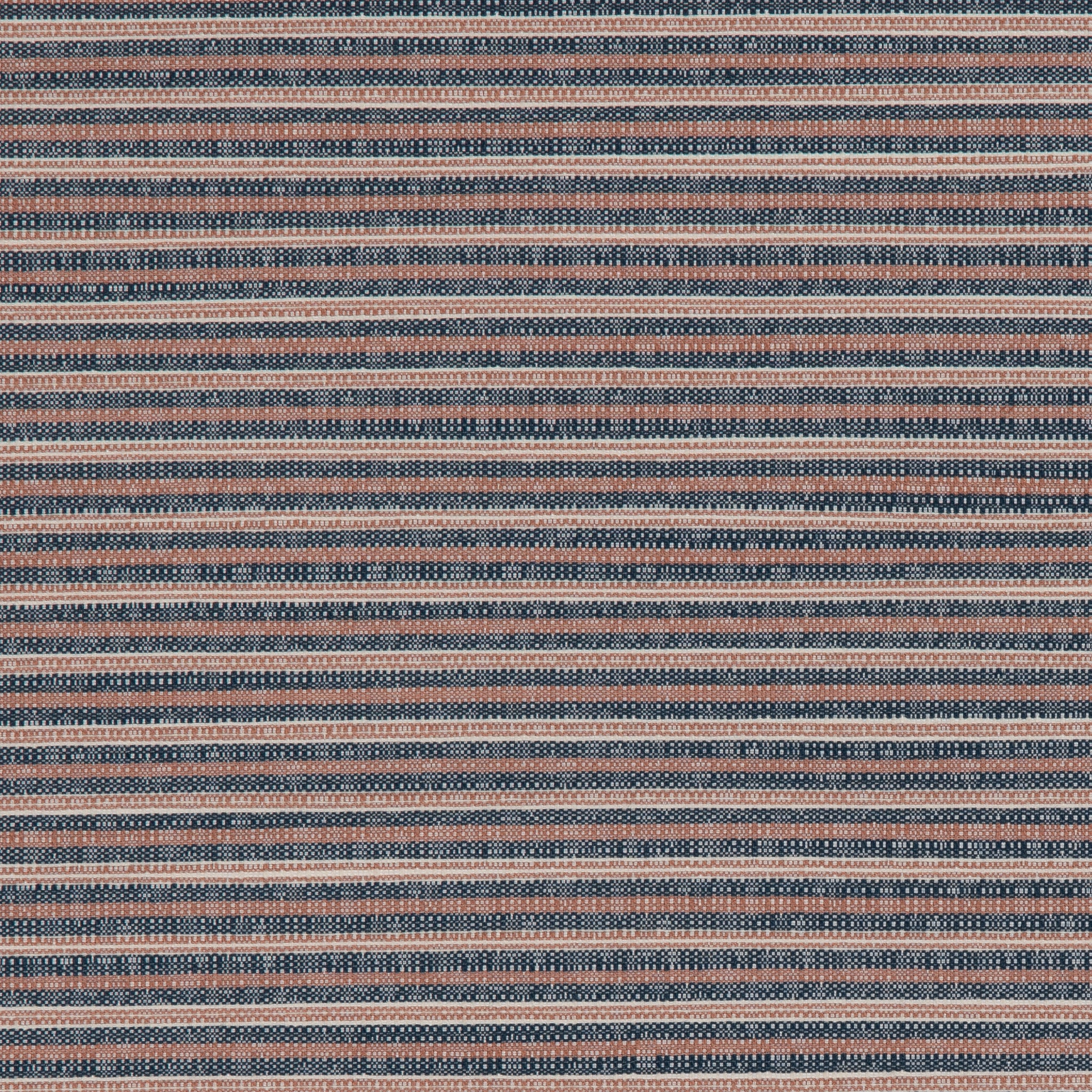 Detail of a woven outdoor fabric in a subtle stripe design in red and blue.