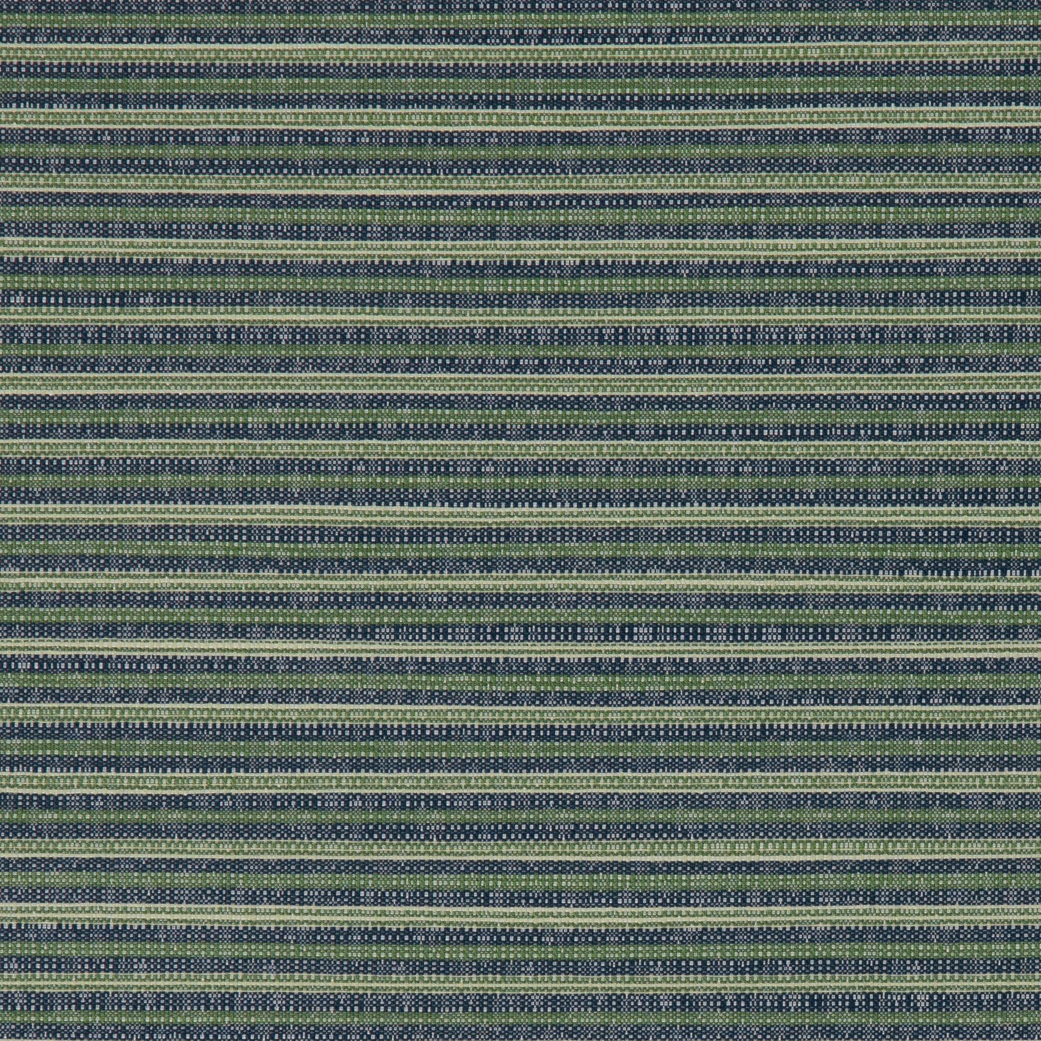 Detail of a woven outdoor fabric in a subtle stripe design in green and blue.