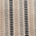 Broadloom carpet in a ticking stripe in shades of navy beige, and sage on cream.