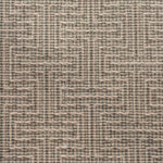Broadloom carpet in a geometric stripe in cream and shades of sage green. 