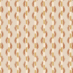 Painterly wavy stripe wallpaper in orange and yellow on a beige field. 