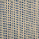 Broadloom carpet in a textural basketweave stripe in cream with stripes of blue.