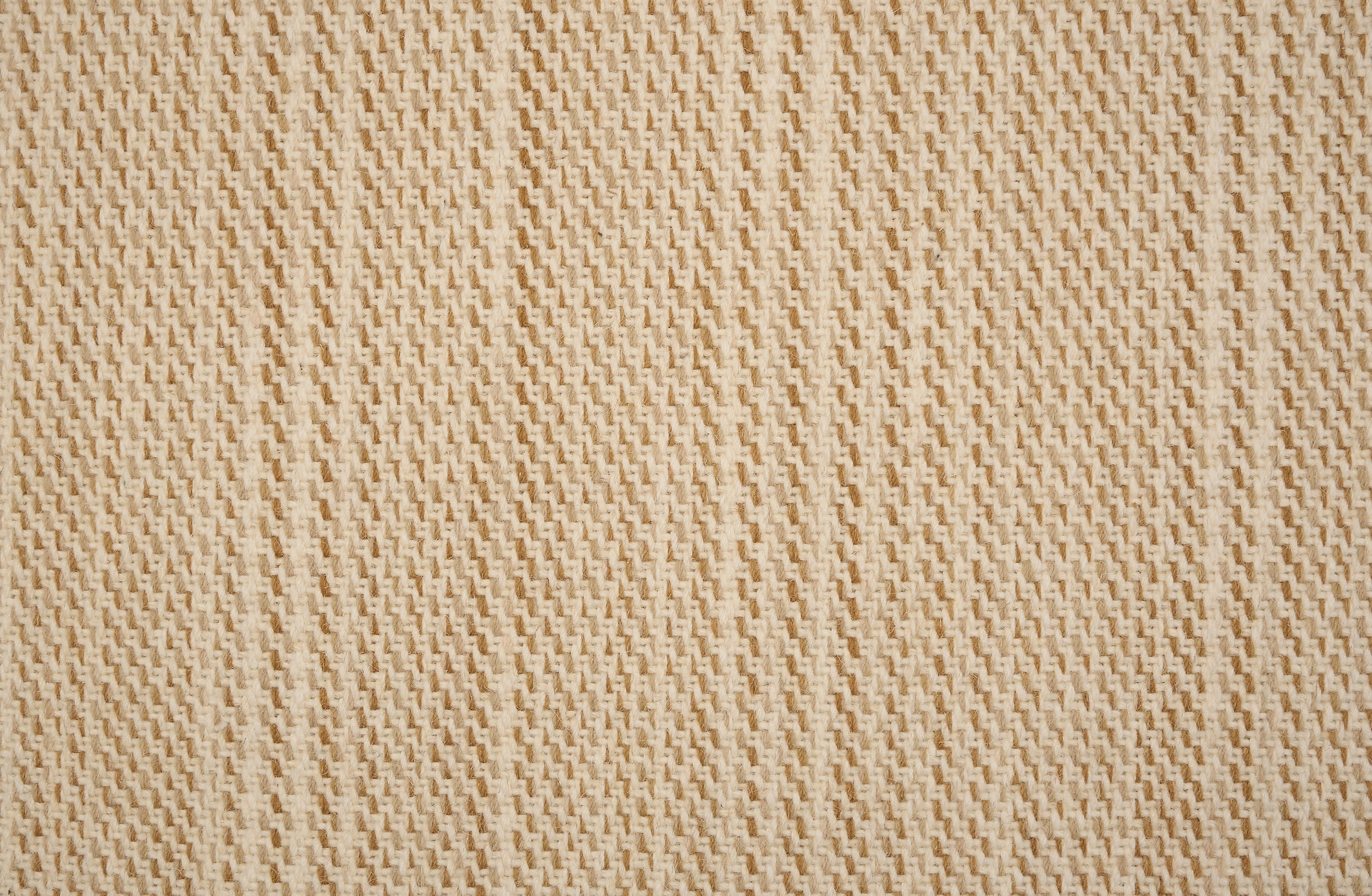 Broadloom carpet in a textural basketweave stripe in cream with stripes of yellow ochre and tan.