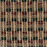 Close-up of a woven rug  with a geometric checker pattern in brown, green and brick red.