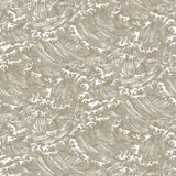 Playful wave print in white on a pale grey-green watercolor field.