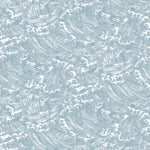 Playful wave print in white on a pastel blue watercolor field.