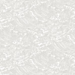 Playful wave print in white on a pale grey watercolor field.